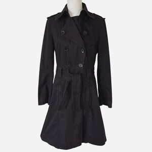 Promod Vintage Y2K Cotton Trenchcoat Double Breasted Belted Black Size S